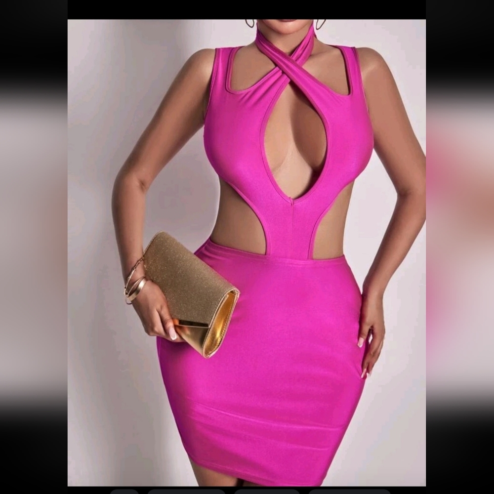 New W/Out tags  Cut Out Tie back Bodycon dress hotpink